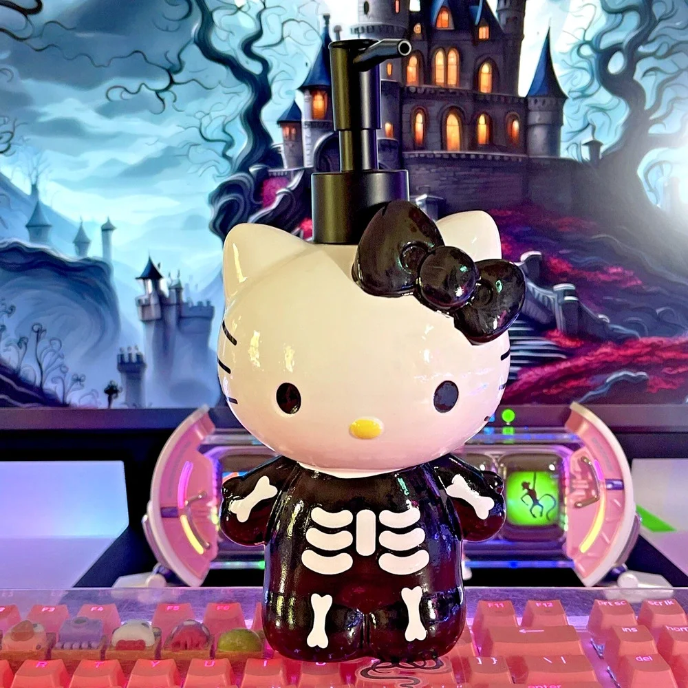 Hello Kitty Soap Pump Lotion Dispenser WhiteBlack 2024 Sanrio Halloween Skeleton
